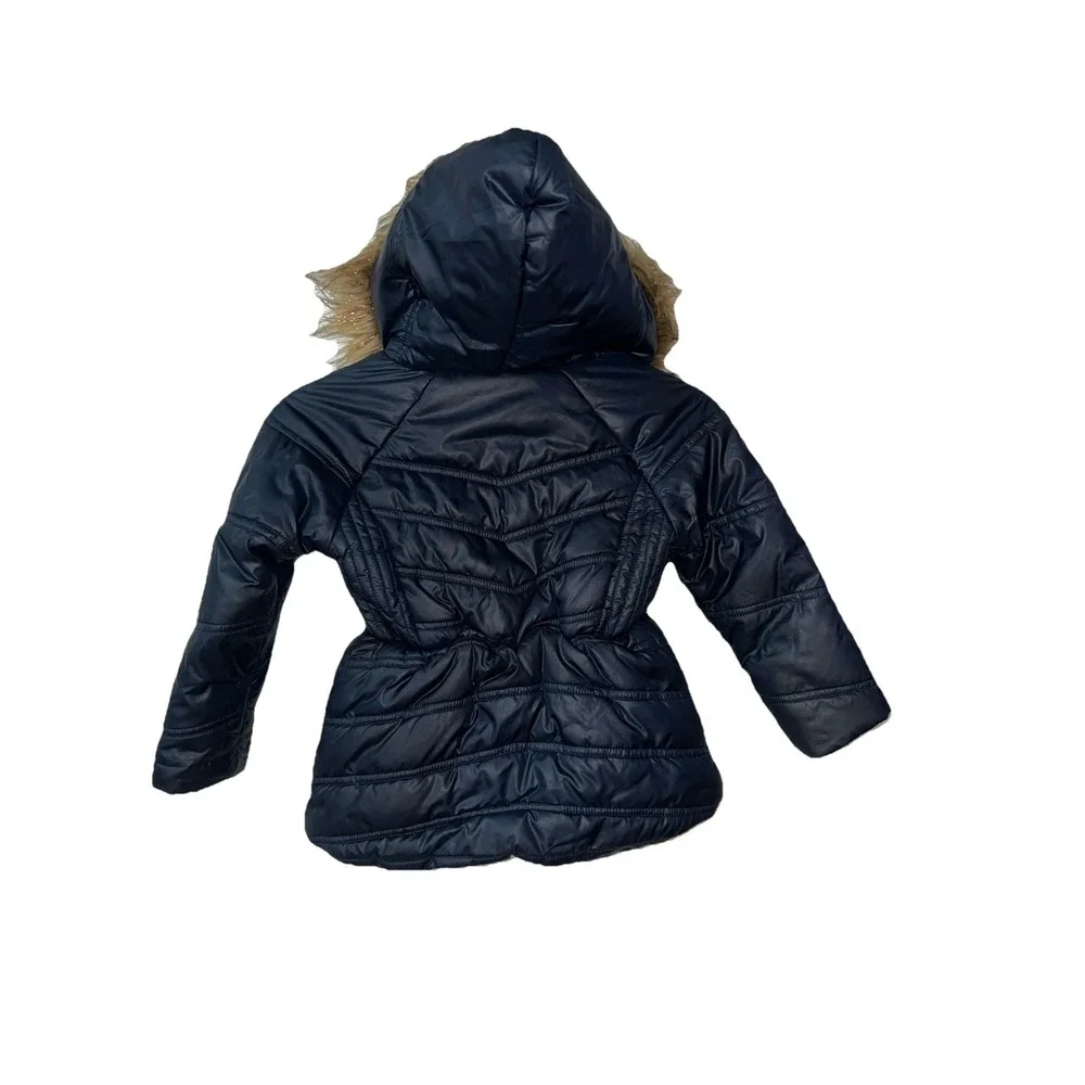 Tommy Hilfiger Girls' Size 4T Puffer Polyester Jacket Black Fur Hooded‎ Quilted